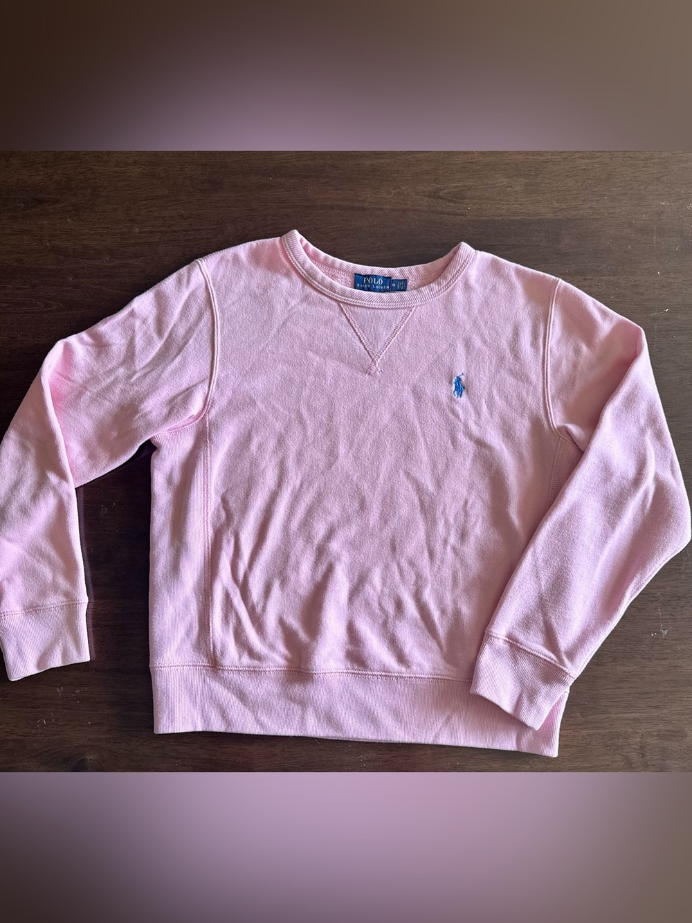 Polo Ralph Lauren Pink Crewneck Sweatshirt Blue Pony Logo Size M - Picture 2 of 9